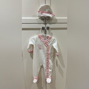 New Guess 6-9m Baby Girls' White and Pink One Piece with Hat